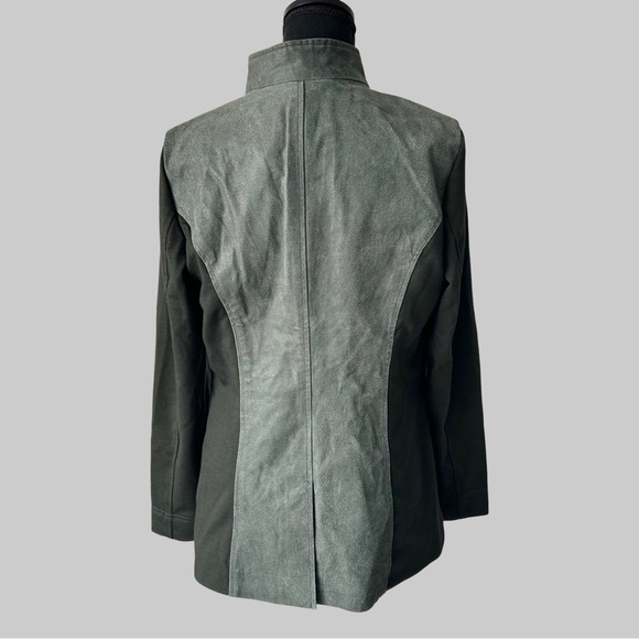Avon  Olive Green Knit Sleeves Leather Jacket Full Zip - Picture 2 of 16